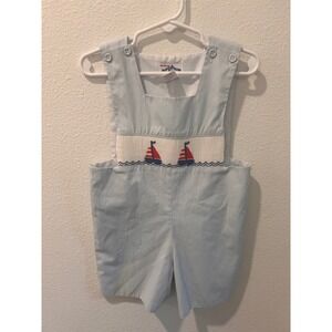 Silly Goose Boy Smocked Sailor Ship Romper Light Blue Size 3